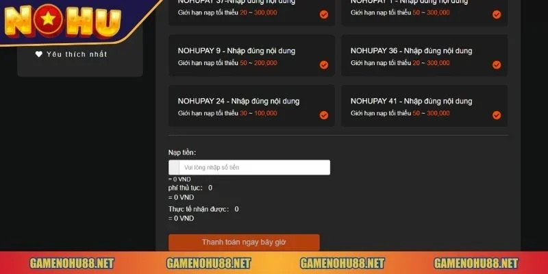 Nạp tiền Game Nổ Hũ